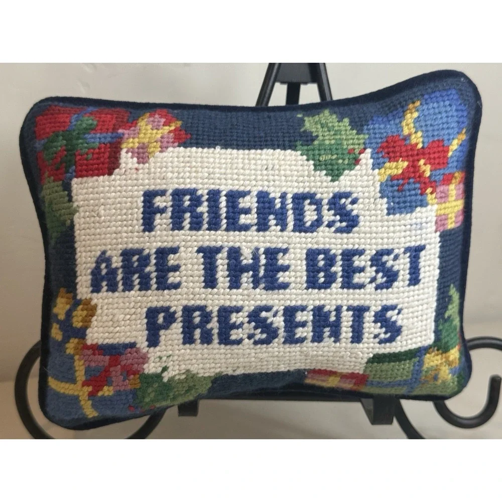 VTG Friends Are The Best Presents‎ Needlepoint Pillow Gift Velvet Accent Small